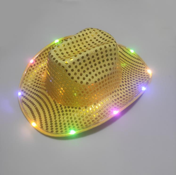 Space Cowgirl LED Hat Flashing Light Up Sequin Cowboy Hats Luminous Caps Halloween Costume SN4754