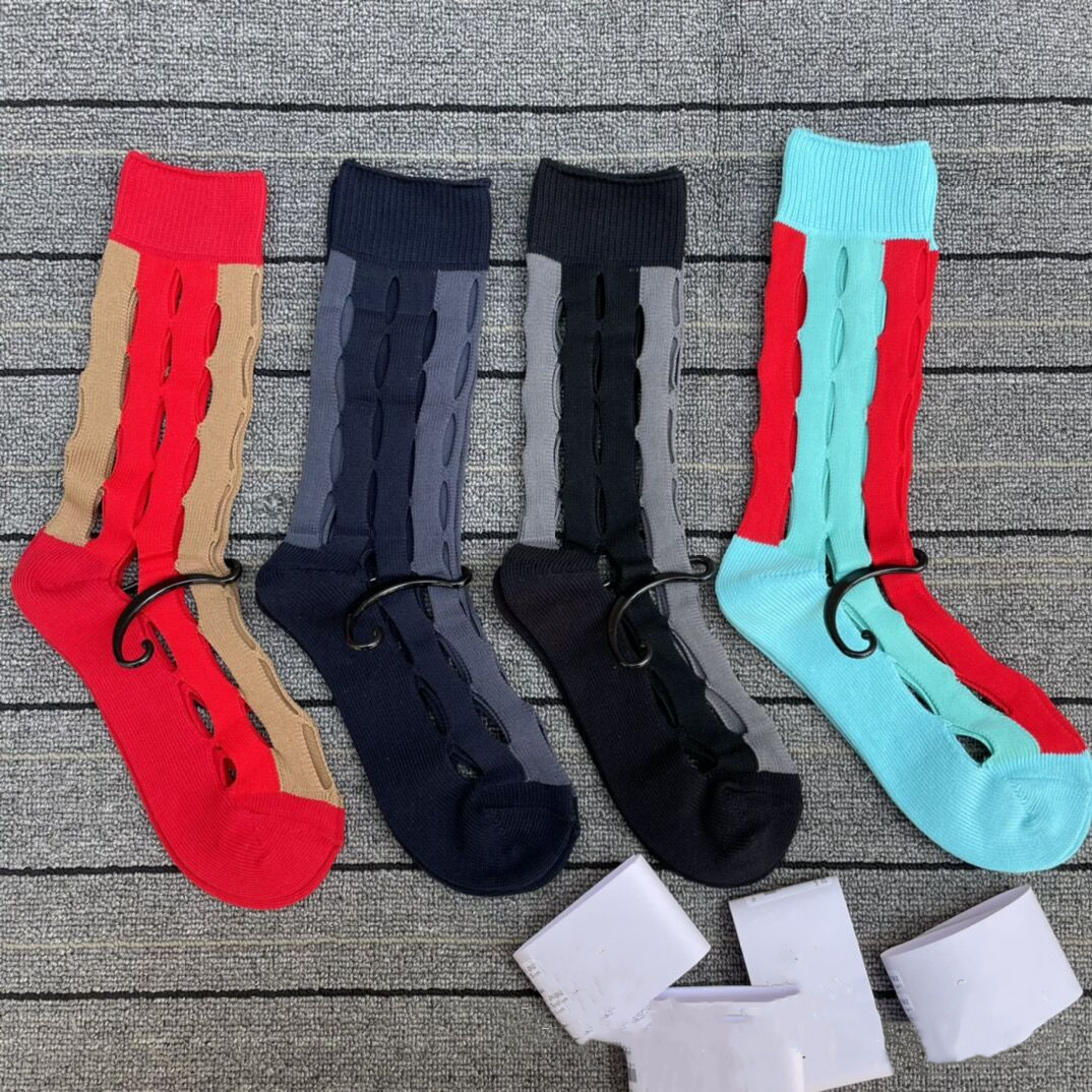 Casual Socks Cotton Ripped Hollow-out Hole Socks Saturn Embroidery Women Retro Mid-High Tube Calf Socks