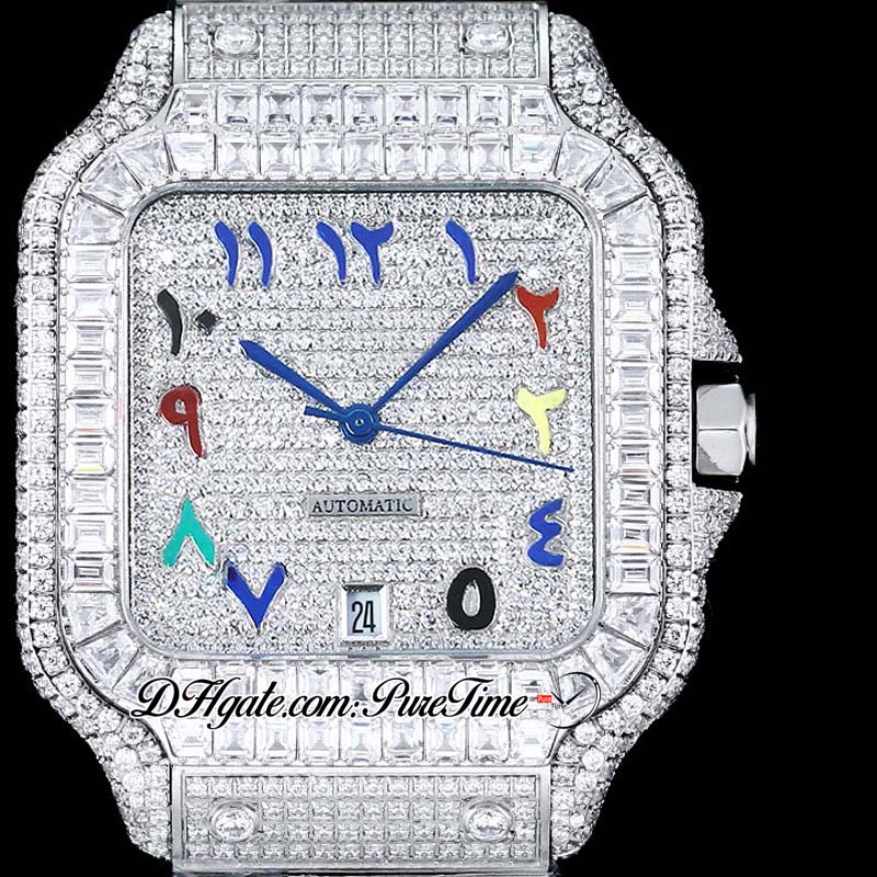 ZYF M8215 Orologio da uomo automatico con pavé di diamanti XL 40 mm Miyota Rettangolo completamente ghiacciato Cassa e cinturino con diamanti Colori Scrittura araba Dail Super Edition Puretime H8