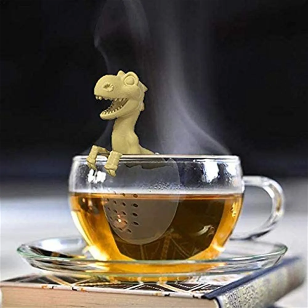 أدوات شاي قهوة المصنع الشاي Infuser Dinosaur Filter Filter Filter Diffuser مصفاة سيليكون فضفاضة لأكواب وأوراق مختلفة