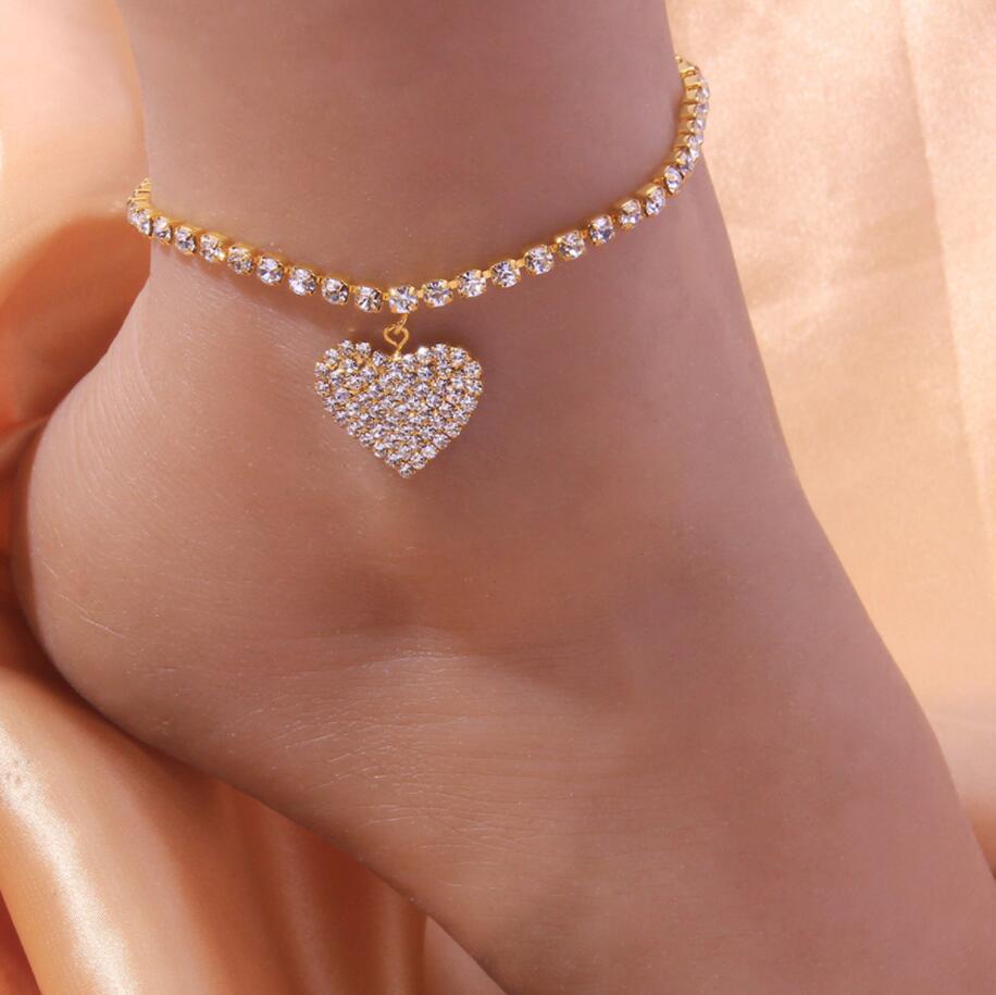 Böhmen Strasskette Frauen Fußkettchen Silber Gold Farbe Sommer Strandknöchel Armband Luxus Hochzeitsfeier Mode Schmuck