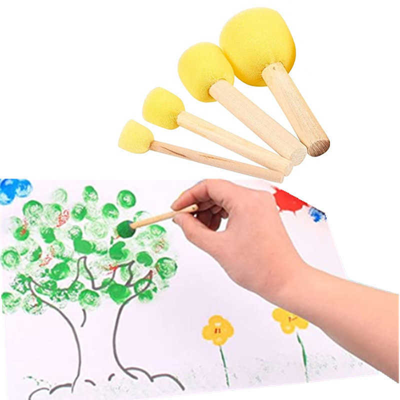 4 -stcs/pack Kid Sponge Paint Borstel Originele houten handvat schilderij Graffiti vroege speelgoed DIY Art Supplies Gifts