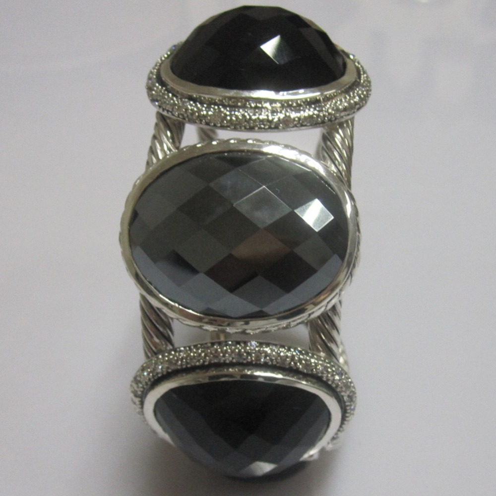 Sterling silverkedja smycken svart onyx armband m￤rke smycken kvinna manschett design armband julklappar mors dag g￥va