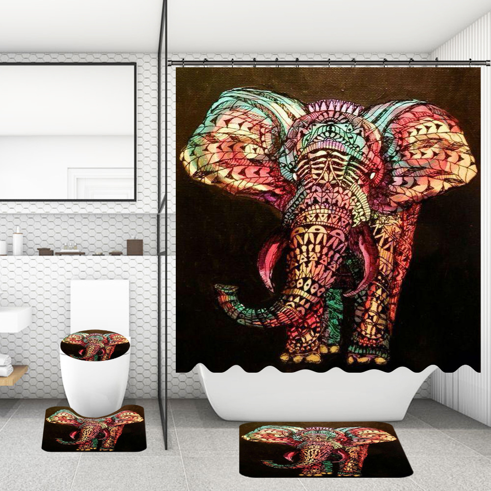 1 Juego de cortinas de ducha para baño, elefante de acuarela, estampado original, cortinas de baño impermeables Screen233m2403272