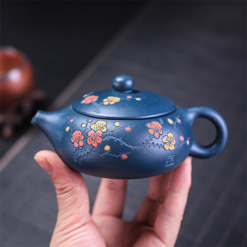 Purple Clay Teapot Drinkware Handmade Water Cup Creative Teacup Household Kettle Raw Ore Azure Mud Painted Tea Pot