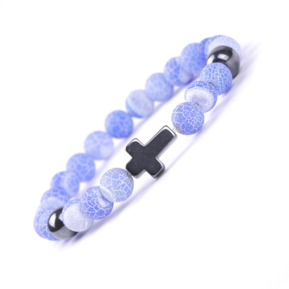 Braccialetto incrociato con perline di ematite in agata stagionata colorata blu viola da 8 mm gioielli da yoga uomo donna