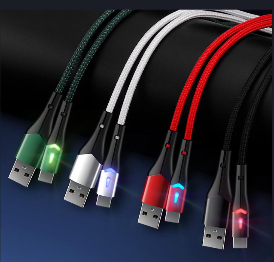 2A Quick Charge LED cables Type c Micro Braided USb Cables 1m 3ft Fabric Cable For Samsung s10 s20 s21 note 21 htc android phone pc