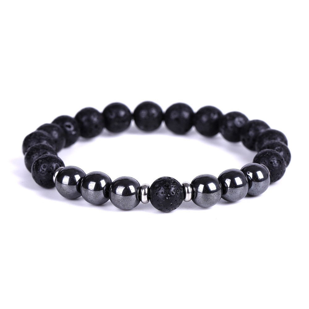 8mm Natural Lava Stone Matte Black Hematite Beads Bracelet Essential Oil Diffuser Balance Bracelet Stretch Jewelry