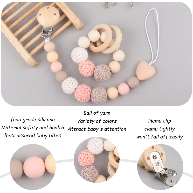 1-New Baby Pacifiers Clips Teethers Bracelet Babies Chain Cute Big Crochet Color Wool Ball Newborn Dummy Nipples Holder Clip