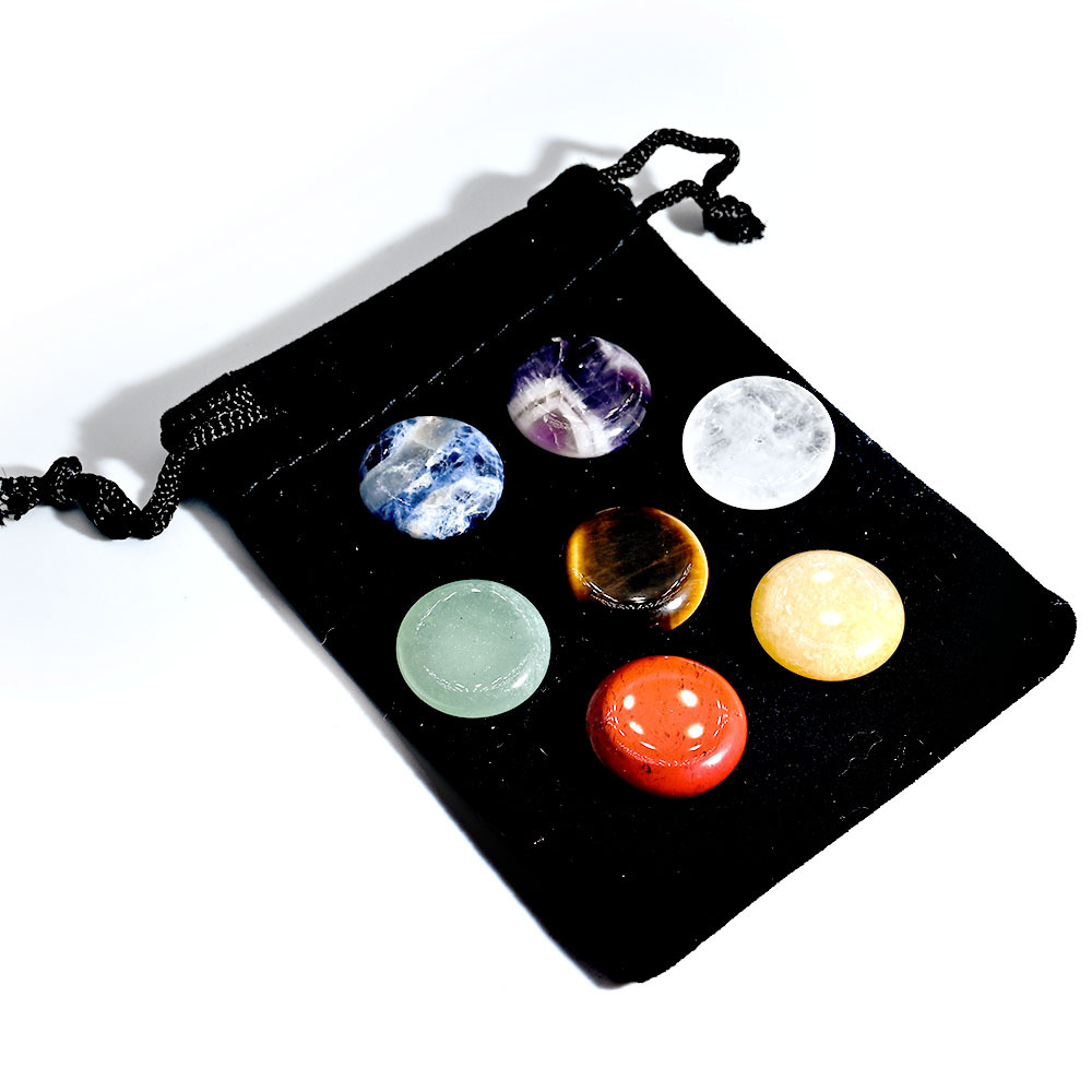 Natural Crystal Seven Color Stone 18mm Round Piece Healing Reiki Yoga P￤rlor Ornament Craft Amethyst Topaz Bag Set