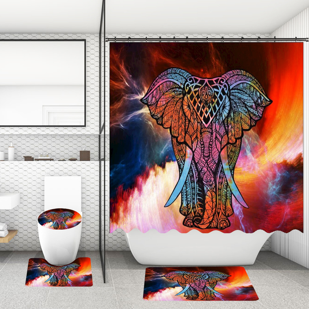 1 Juego de cortinas de ducha para baño, elefante de acuarela, estampado original, cortinas de baño impermeables Screen233m2403272