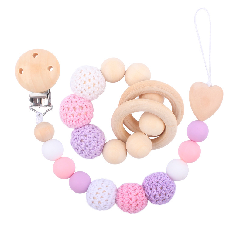 1-New Baby Pacifiers Clips Teethers Bracelet Babies Chain Cute Big Crochet Color Wool Ball Newborn Dummy Nipples Holder Clip