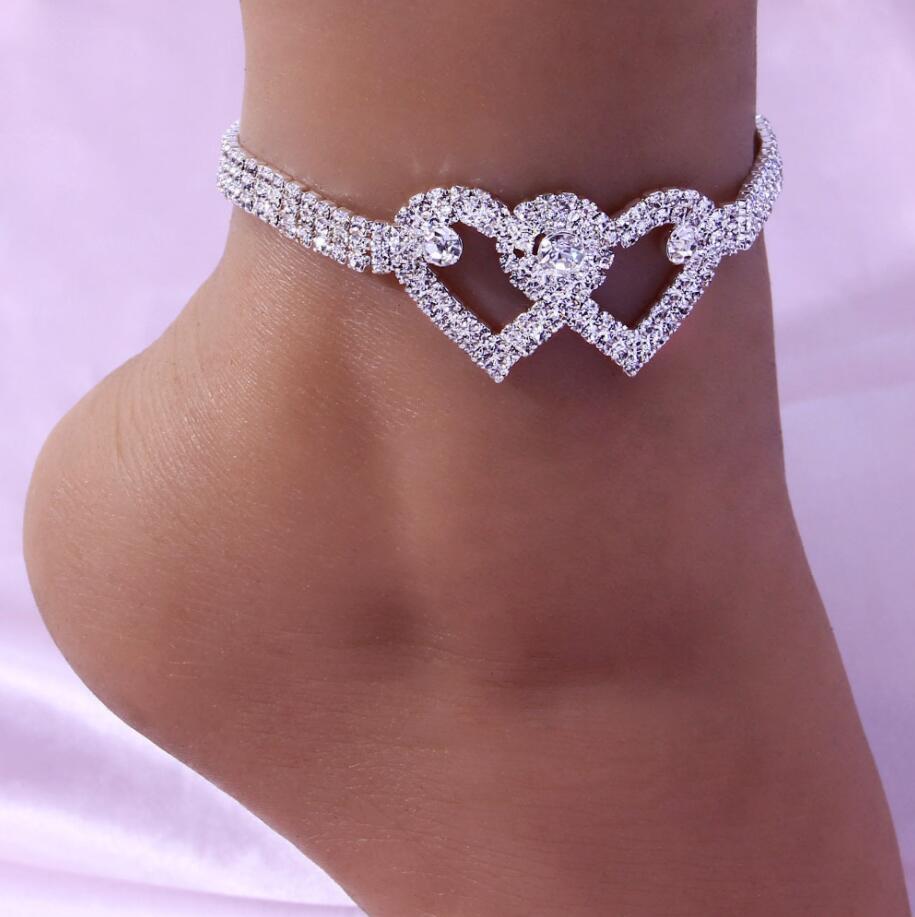 Böhmen Rhinestone Chain Women's Anklets Silver Gold Color Summer Beach Ankel Armband Luxury Wedding Party Fashion Jewelry