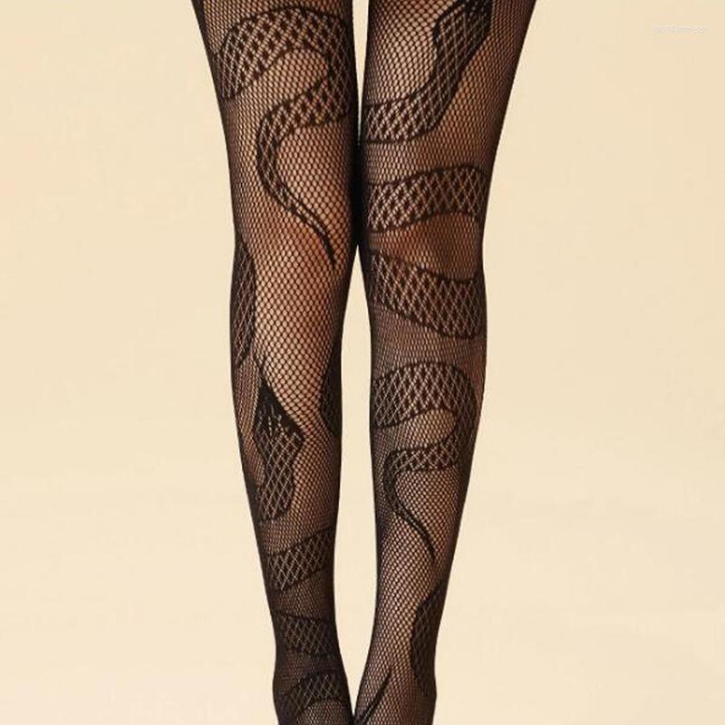 Nouveau designer serpent femmes chaussettes anime anime collants en maille noire basset