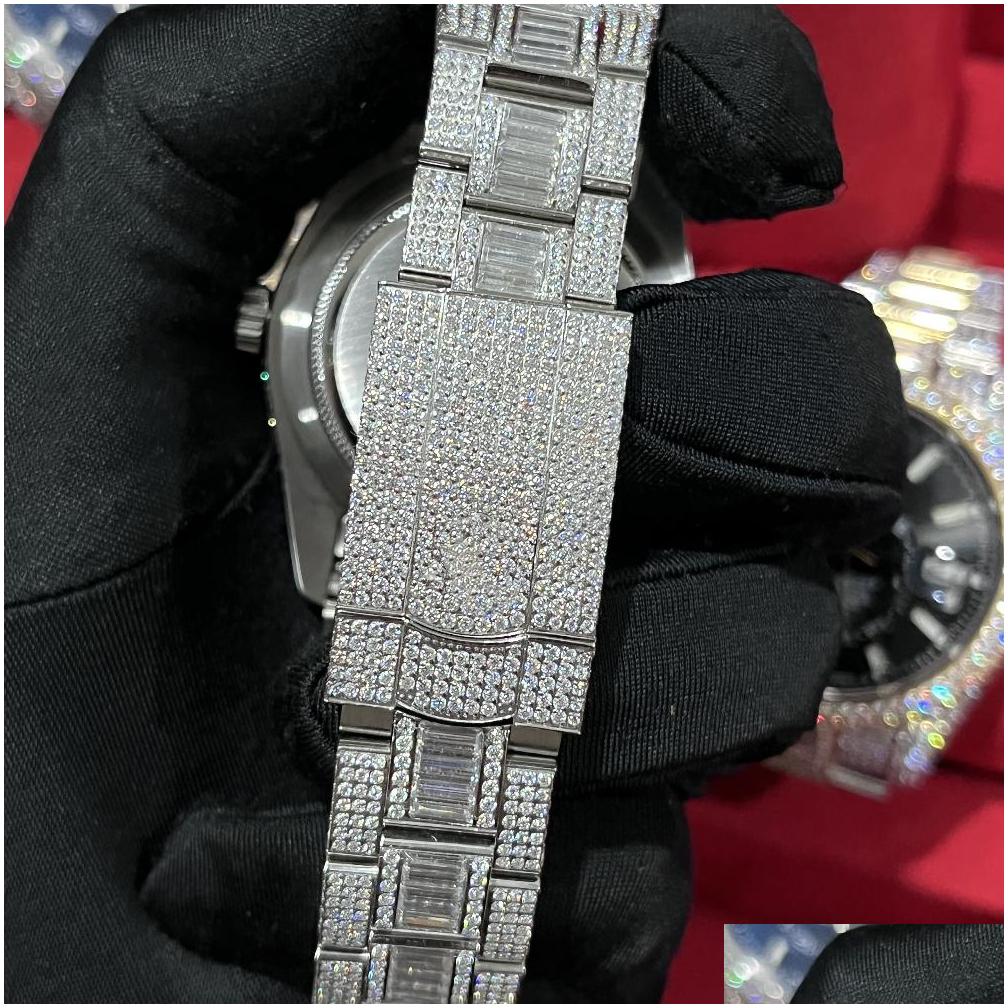 Montres-bracelets Montre de diamant de haute qualité Iced Out Fl Travail fonctionnel Mouvement Matic 42mm Sier Deux pierres étanche 904 inoxydable F246J