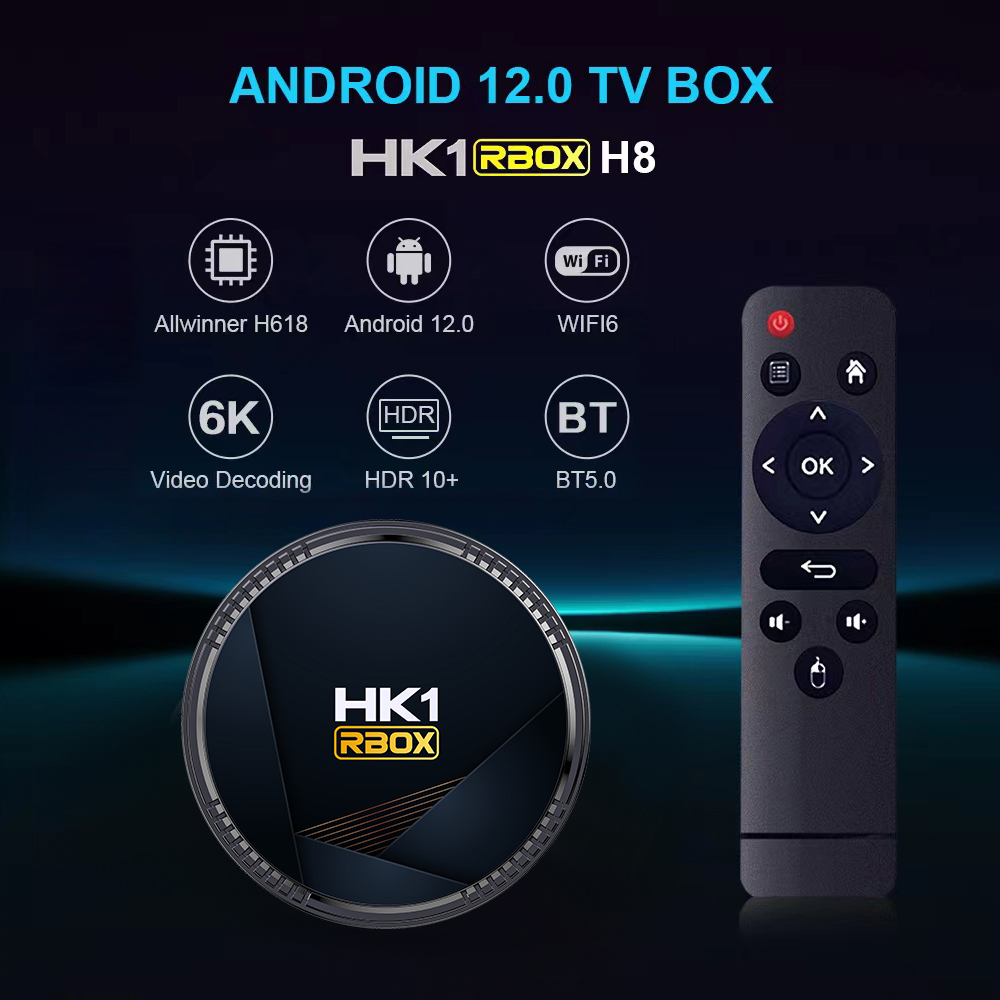 HK1 RBOX H8スマートテレビトップボックスデュアルWiFiメディアプレーヤーAndroid 12 4G 32GB 6K AllWinner H618 BT 5.0 2.4G 5G Wifi6