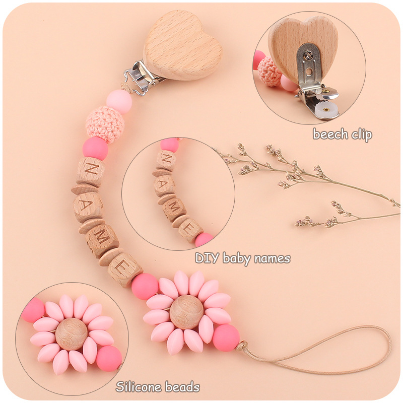 Baby fopspeen clips ketting bloem gepersonaliseerde naam diy pasgeboren geschenken tandenspeelgoed speelgoed dummy tepels houder clip anti-meest kettingen