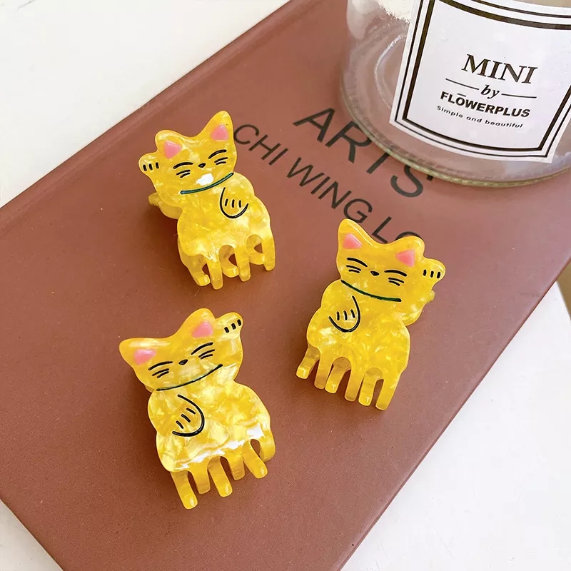 Ny kreativitetsdesign 2,8 cm Mini Yellow Fashion Cat Celullos Acetate Hair Claw Clips f￶r s￶ta tjejer