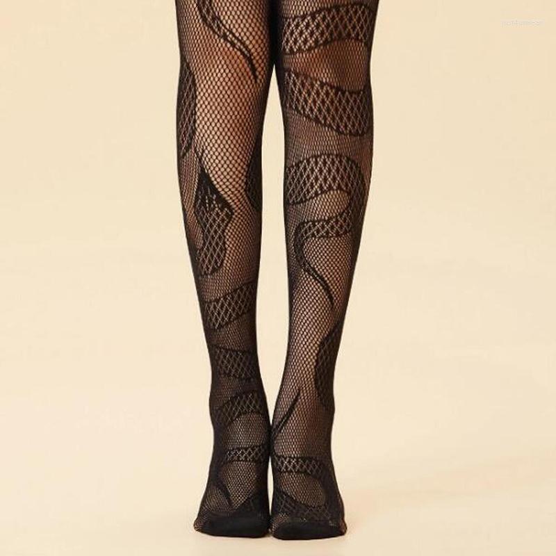 Nouveau designer serpent femmes chaussettes anime anime collants en maille noire basset