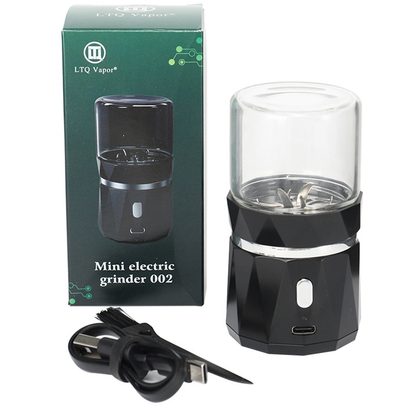 USB Roken Zwarte mini Elektrische automatische grinder Droog kruid tabaksglas opslagpot Jar Cover Spice Miller Crusher slijpen Handpijpen Sigarettenhouder DHL