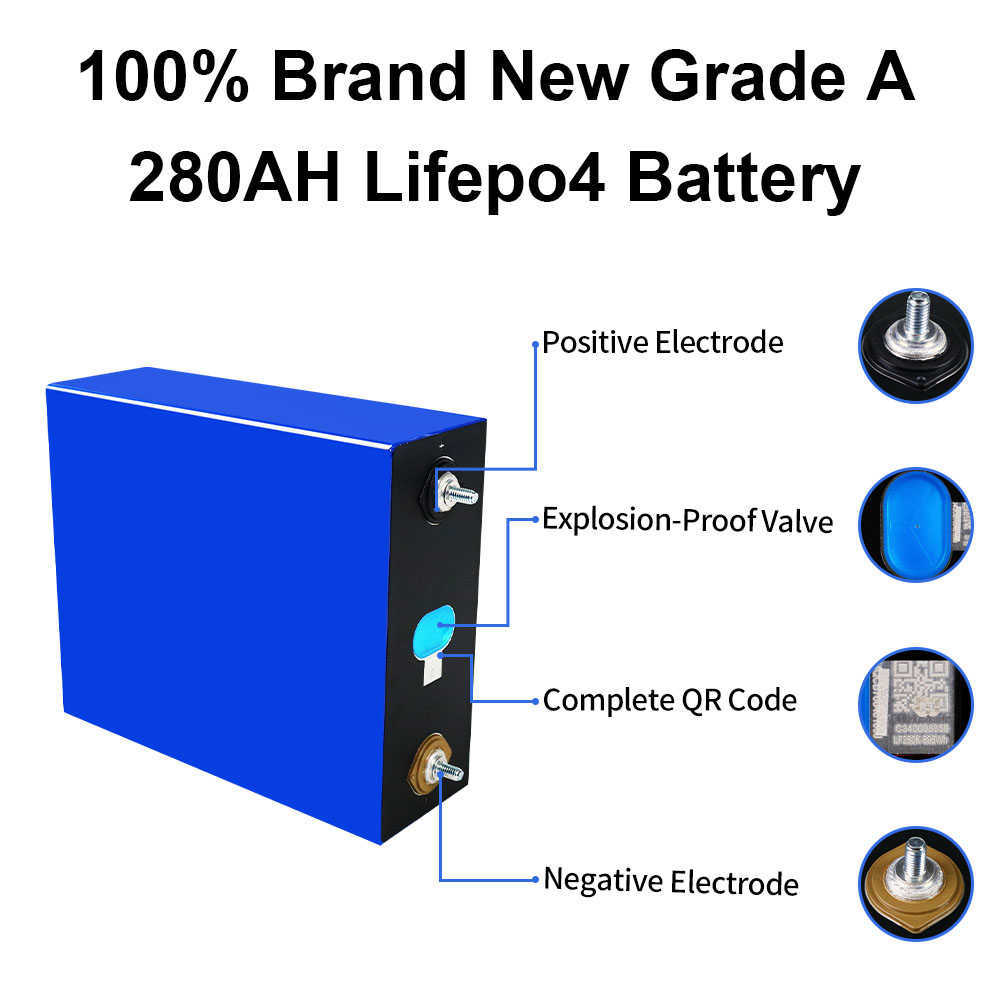 1/4/8/16/280AH LiFePo4 Battery Lithium Iron Phosphate Battery Pack Rechargeable Battery For 12V 24V 48V RV Moto Boat Cart
