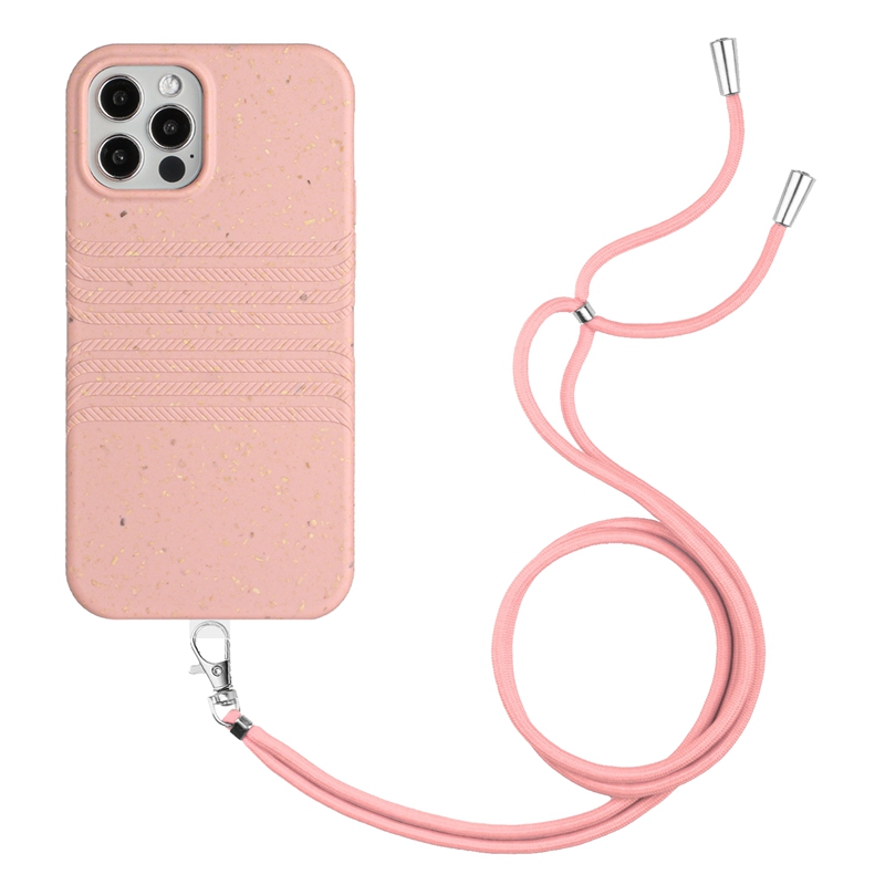 Fashion Wheat Straw Phone Cases For iPhone 14 Pro Max 13 12 Mini 11 Environmental Luxury Soft TPU Biodegradable Eco friendly Mobile Cover Neck Shoulder Straps Chain