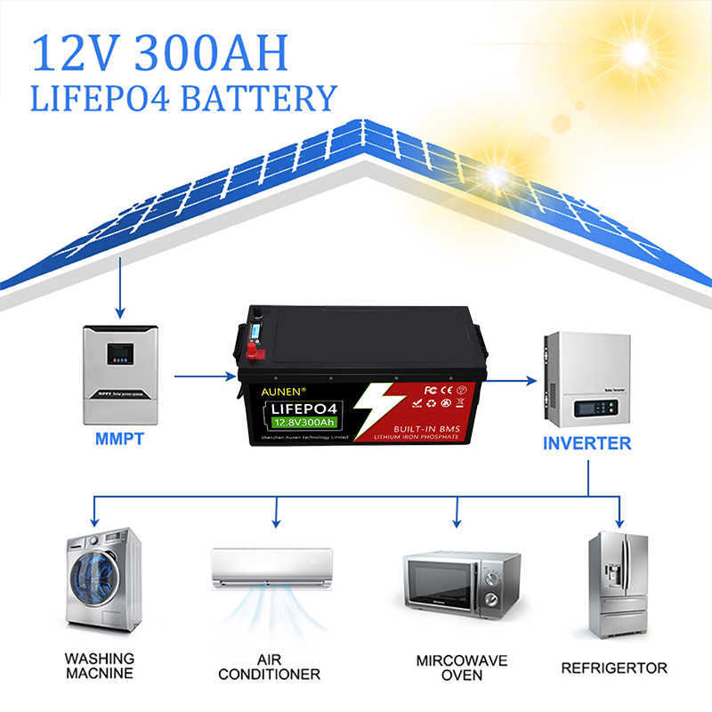 Aunen 12V Lithium -ionbatterij Fosfaat 12V100AH ​​12V200AH 12V300AH LIFEPO4 Batterij Pack Golfkar Elektrische vorkheftruck