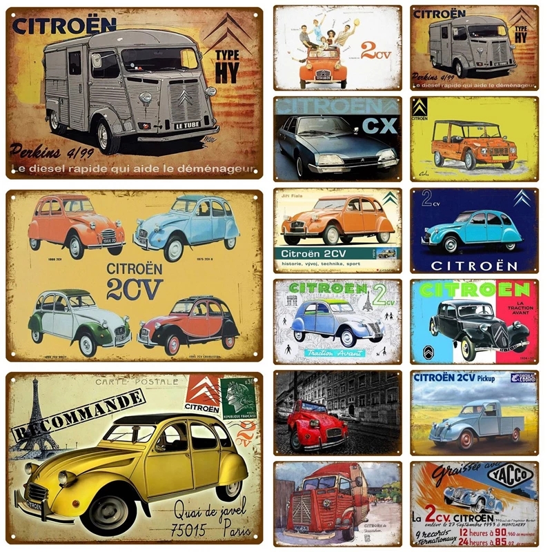 Citroen Metal Painting Poster Tin Sign Plate Wall Posters Vintage Retro Aesthetic Room Decor Wall Art Decoration Man Cave 20cmx30cm Woo