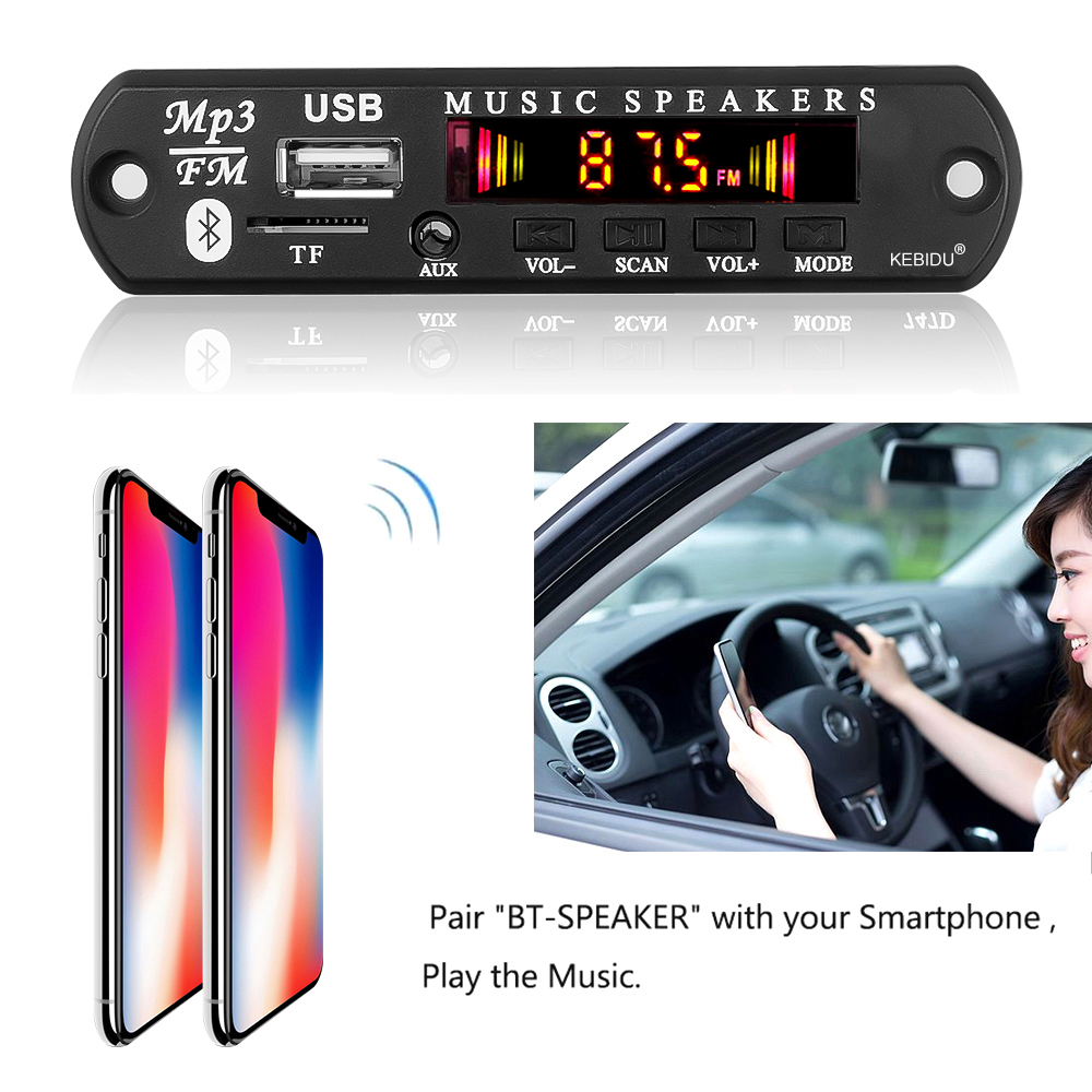 Bluetooth 5.0 Radio 5V 12VワイヤレスオーディオレシーバーカーキットFMモジュールMP3プレーヤーデコーダーボードUSB 3.5mm AUXユニバーサル