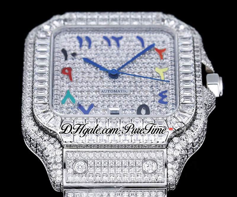 ZYF M8215 Orologio da uomo automatico con pavé di diamanti XL 40 mm Miyota Rettangolo completamente ghiacciato Cassa e cinturino con diamanti Colori Scrittura araba Dail Super Edition Puretime H8