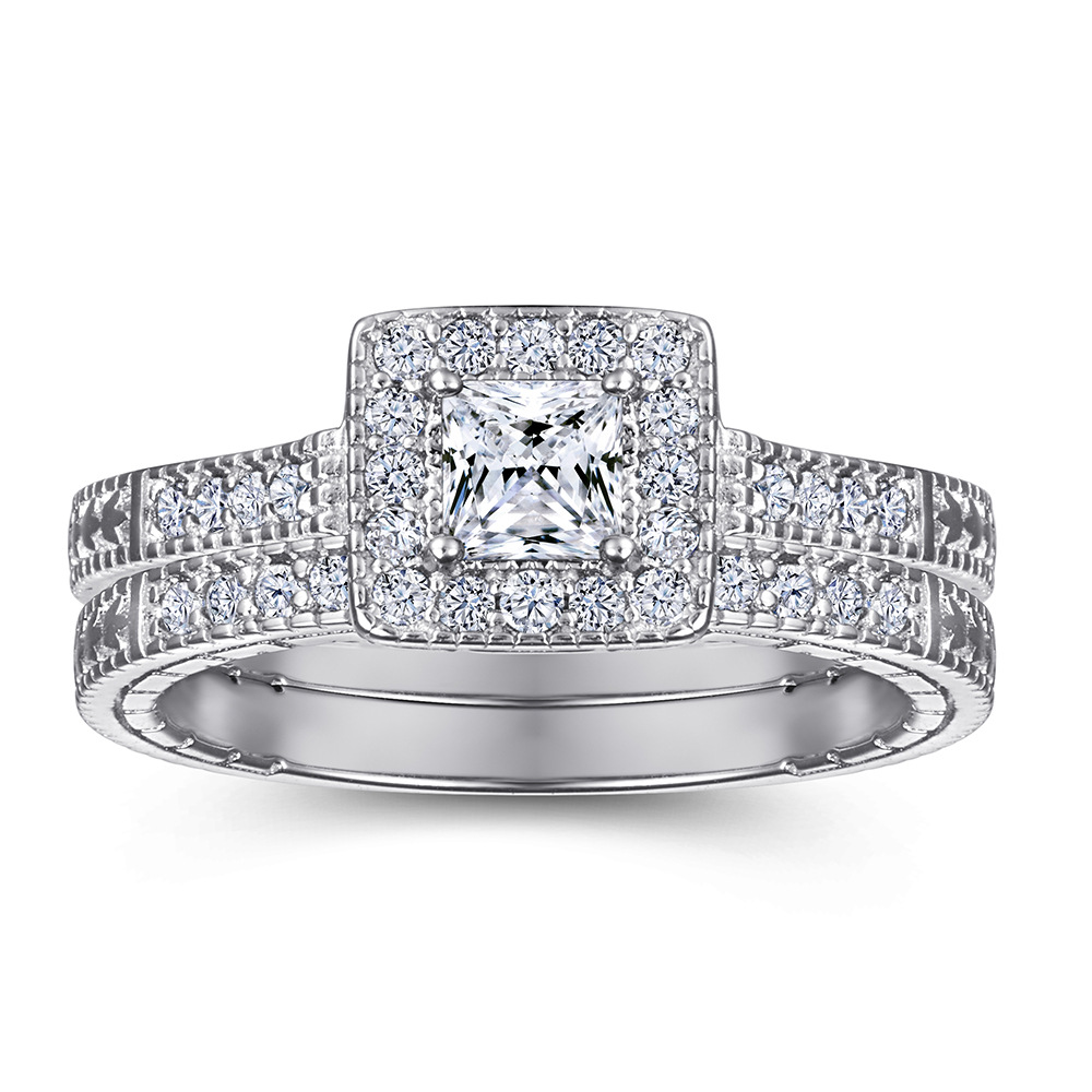 Bröllopstillbehör Pene silverförlovningsringar 2 st/set Fadeless Par Diamonds Birdal Ring Proposal Ring No Fading Ladies Jewelry TL-032