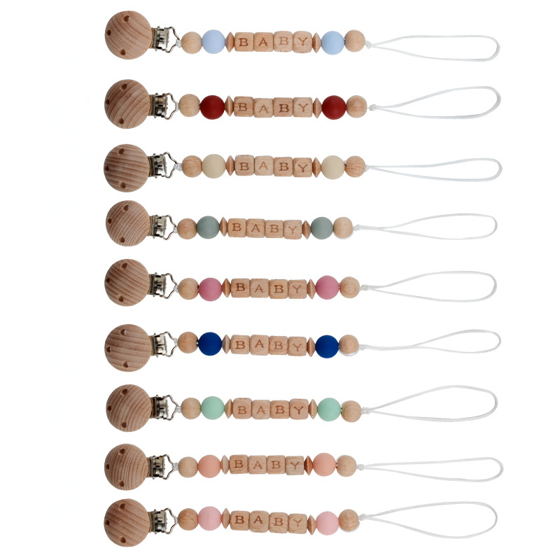 Bébé Personnalisé Sucettes Nom Sucette Clips Chaîne En Bois Silicone Perles Nouveau-Né Sucette Factice Titulaire Titulaire Jouets De Dentition Cadeaux Personnalisés