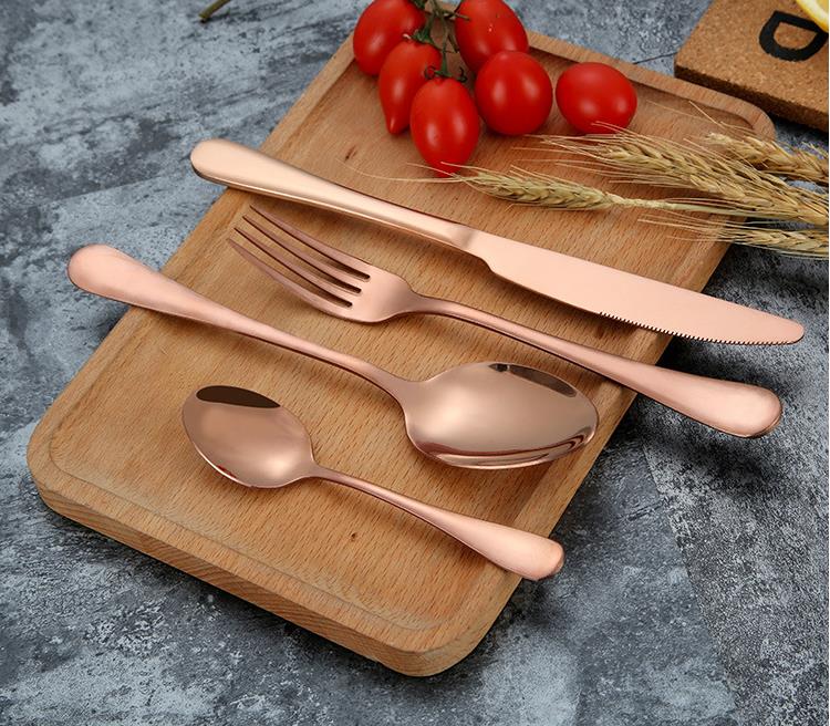 Fancy Wedding Rose Gold Cutlery Set Shiny Rosegold Flatware-Set Rose-Gold Flatware Sets SN4755