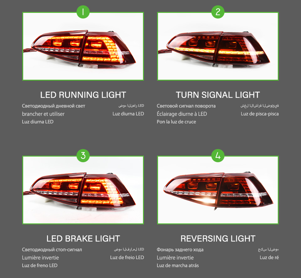 VW 골프 7 LED 꼬리 조명 안개 브레이크 주차 주차 리버 리어 램프를위한 자동차 미나이 라이트 어셈블리 회전 신호 동적 스 트리머 표시 조명