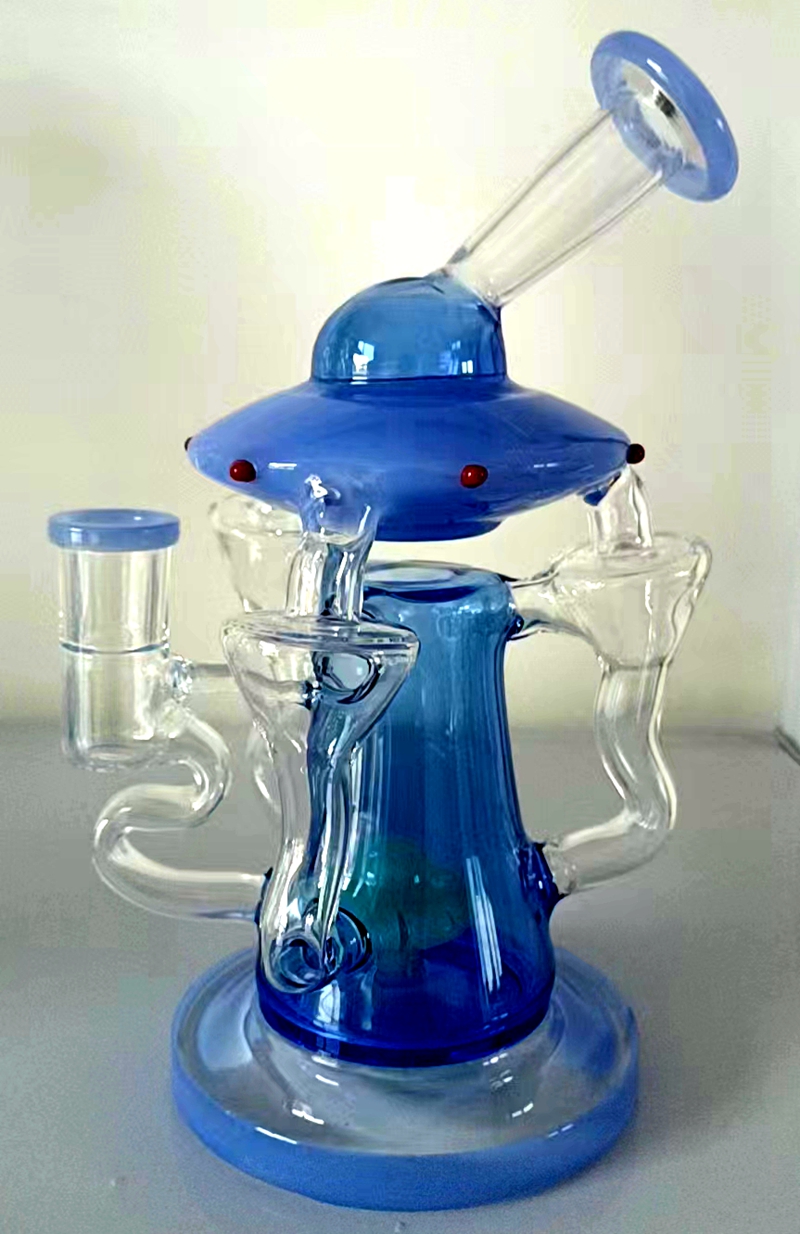 Creativo UFO Glass Bong Narghilè Giallo Spessa Acqua Dab Rig con Percolatore Mini Tubo Dritto Tubi di Fumo