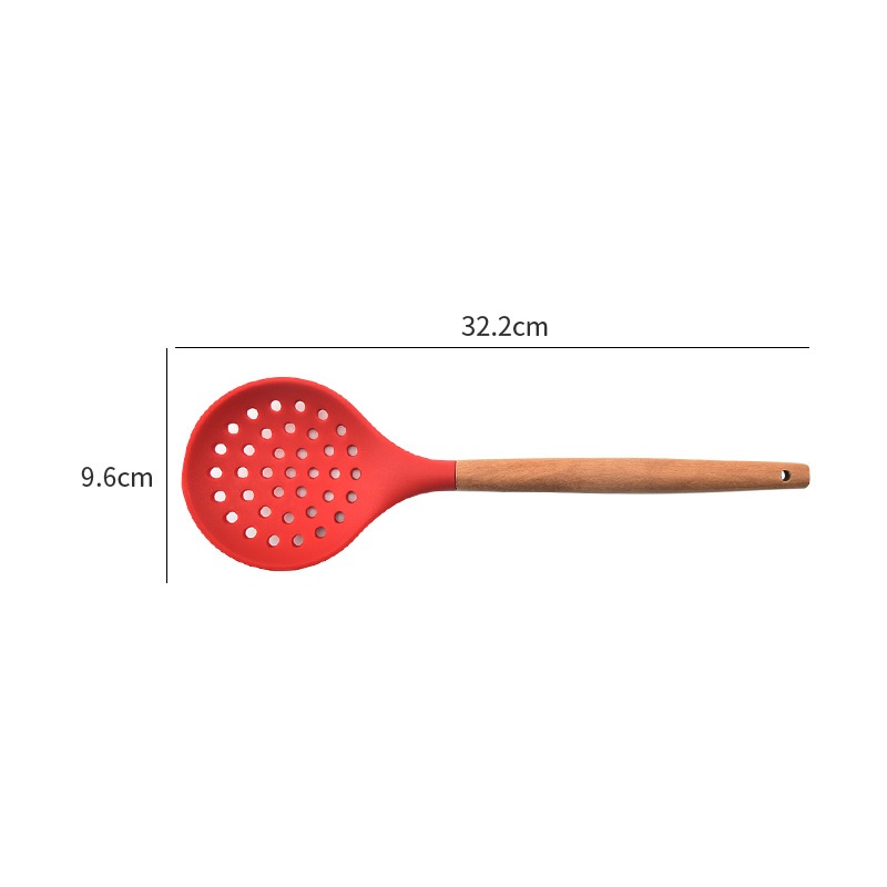 Passoire de cuisson en Silicone, antiadhésive, résistante à la chaleur, manche en bois, cuillère, écumoire, outil de cuisine LX5322