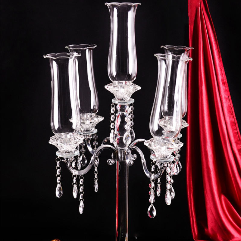 High-end luxury five-head crystal candle holder romantic wedding home decoration glass gift