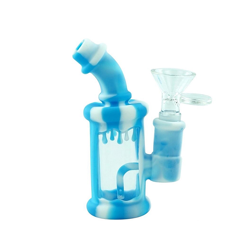 Colorful Silicone Mini Hookah Style Glass Pipes Kit With Handle Bowl Dry Herb Tobacco Filter Waterpipe Shisha Smoking Cigarette Bong Holder Handpipes