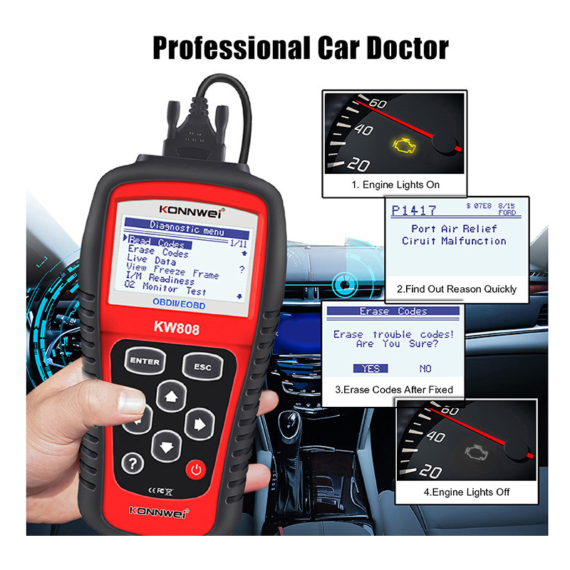 Diagnostische tool MS509 KW808 Autel MS OBDII OBD2 EOBD Automotive Code Reader Scanner Work voor de Amerikaanse Aziatische Europese auto