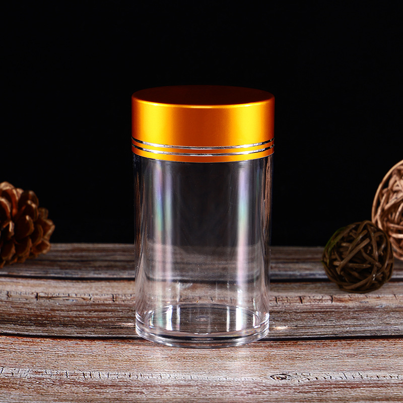 Clear Plastic Packaging Jar Acrylic Candy Food Can with Gold Lid 60ml 100ml Medicine Bottle for Health Products