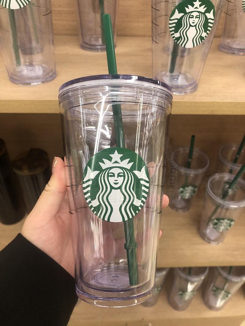 2022 Starbucks sj￶jungfru gudinna 24oz/16oz dubbel plast tumlare botten kopp gudinna g￥va lock ￥teranv￤ndbart transparent dricka platt tumblers halm