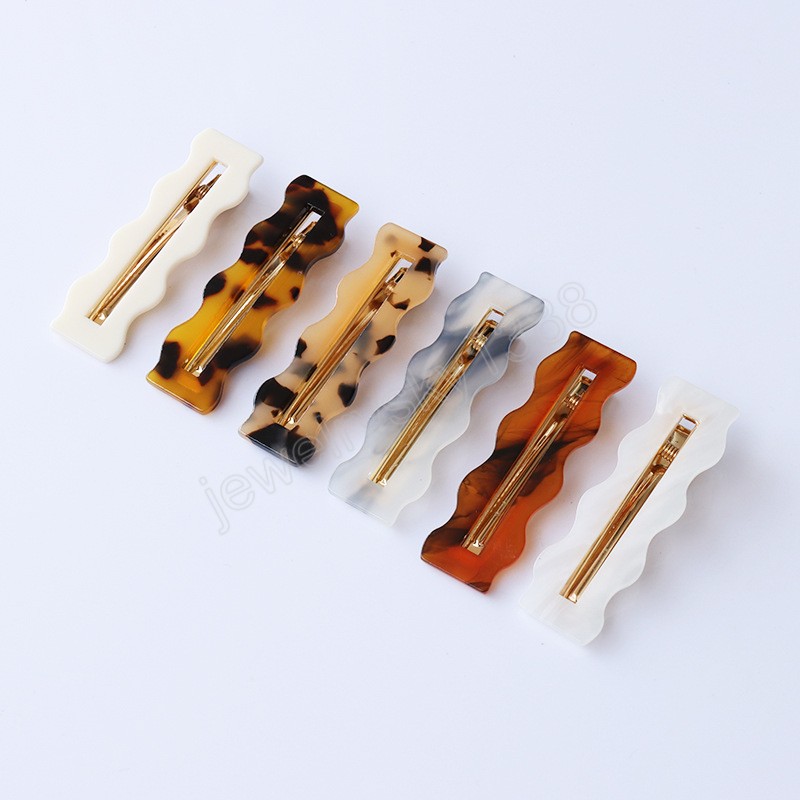 Retro Hollow Out Wave Temperament Acetate Hair Clip Metal Leopard Print Barrettes Women Girls Side Clips