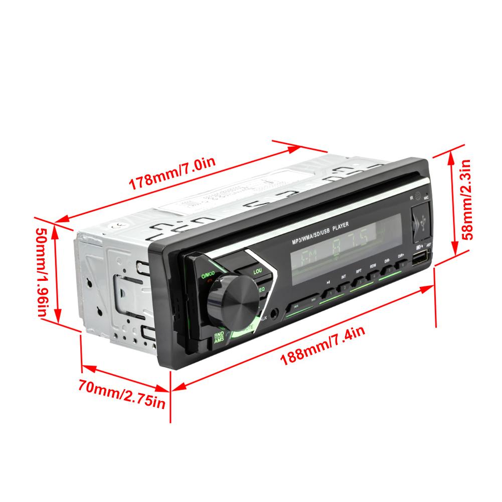 Lettore MP3 stereo Bluetooth auto Single Din Chiamate in vivavoce Ricevitore radio USB/Aux-in/FM con luci colorate 12V