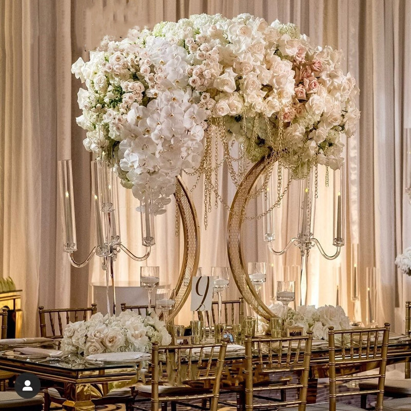 Party Decoration Gold Arch Stand Road Lead Wedding Table Centerpiece Flower Rack f￶r evenemangsdekorativ