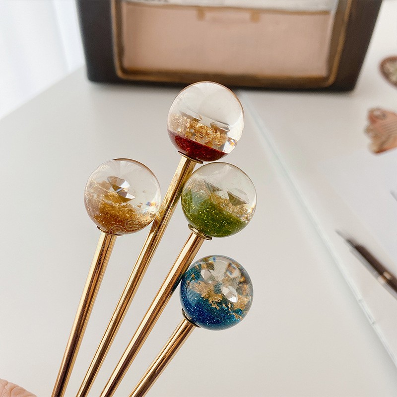 Retro Fashion Bling Colorful Round Ball Hairstick Hairpins Hair Clasp Hair Accessories For Women Girls Headwear