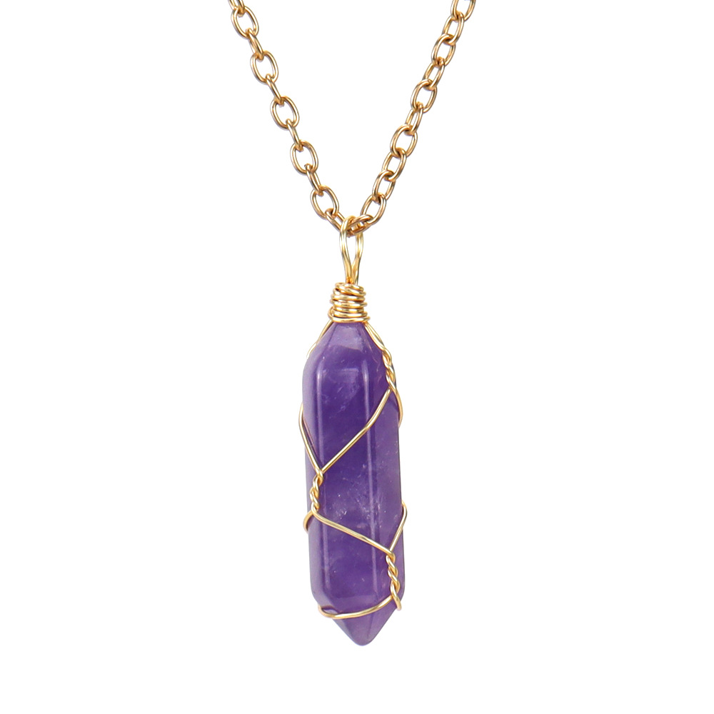 Natural Stone Crystal Agate Handsårtråd Koppar Amethyst Rose Quartz Hexagram Pendant Halsband för kvinnors smyckespresent