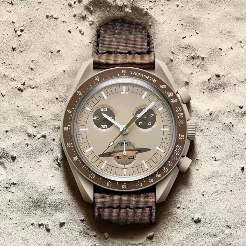 Księżycowe zegarki męskie bioceramiczna Planeta Pełna funkcja Quarz Chronograph Watch 42 mm nylon luksusowy ruch projektantów