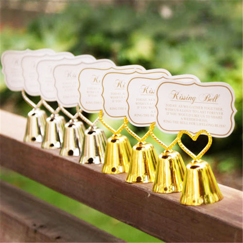 Silver Gold Kissing Bell Place Titulaire de la carte / Porte-photo Décoration de table de mariage Favors FY2964 ss1207