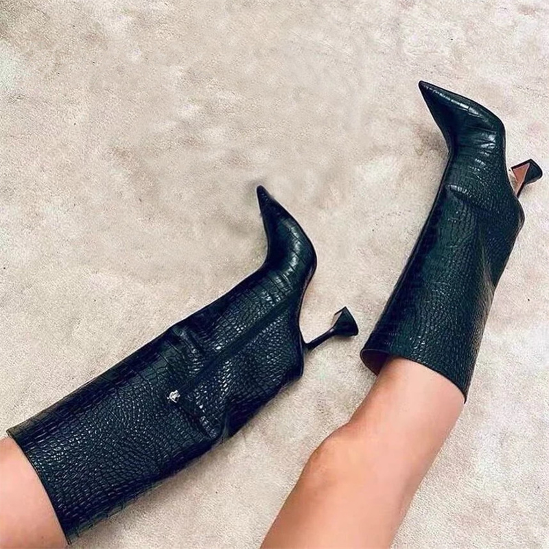 Designer Mode Femmes Genou Bottes Hautes Bout Pointu Chaussures Talons Hauts Femme Bottes Longues Parti Chaussures Femme