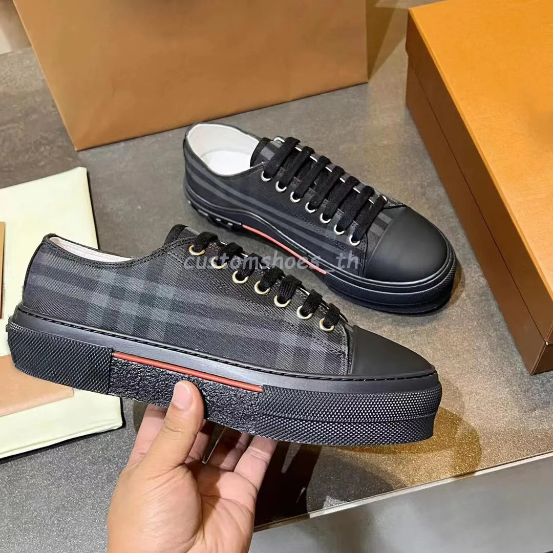 Hommes Femmes Casual Chaussures Vintage Checked Cotton Sneakers Low-top Sneaker Designer Leather Trainers Striped Pattern Trainer Toile Gabardine Mocassins